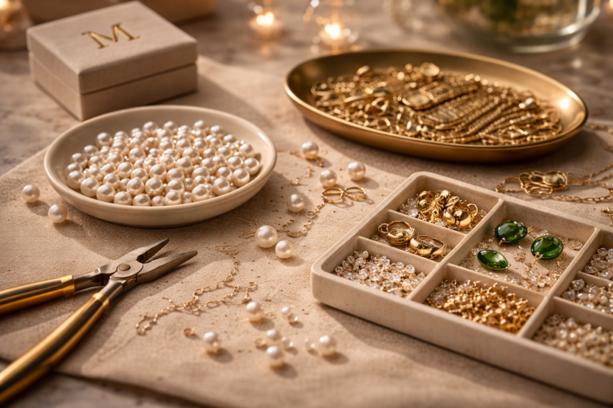 Close-up of hands crafting pearl jewellery in a private Malorna atelier experience